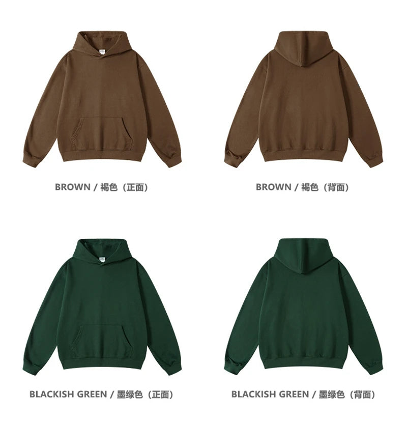 ZODF New Winter 440gsm Terry Hooded Hoodies For Men Retro Unisex Couple Loose Oversized Solid Pullovers Streetwears HY0664