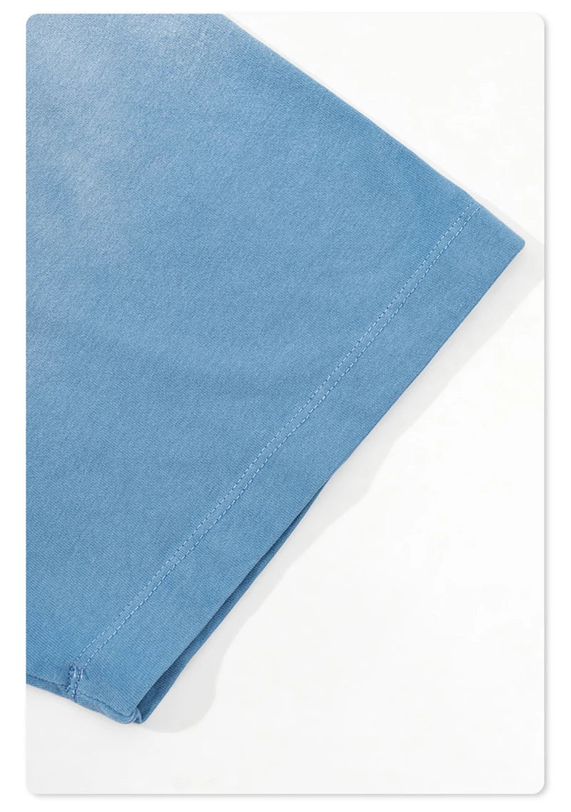 ZODF Summer High Street Printing T-Shirts For Men Unisex Retro Washed 250gsm Ripped Cotton T Shirt Brand Tops HY0858