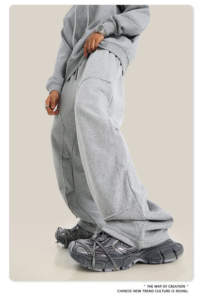 ZODF Fashion 2024 Winter Patches Fleece Straight Pants Retro Unisex Loose Washed 305gsm Warm Soft Trousers Brand Bottoms HY0872