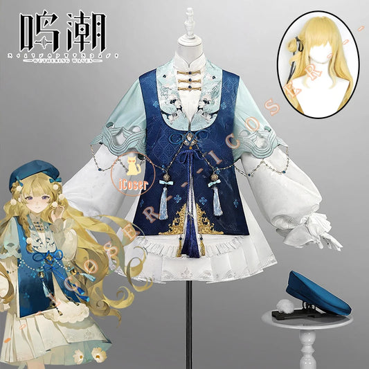 Wuthering Waves Phoebe Cosplay Costume Wig Dress Hat Headwear Game Outfit Uniform Socks Halloween Party for Women Girls Props
