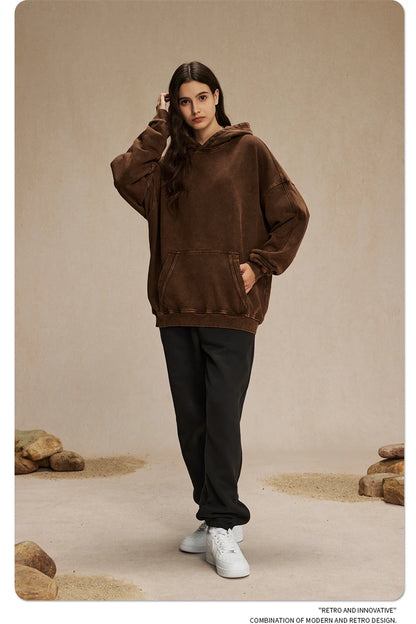 ZODF Vintage Batik Washed 420gsm Cotton Hoodies For Men Unisex Heavyweight Loose Hip Hop Hooded Sweatshirts Pullovers HY0696