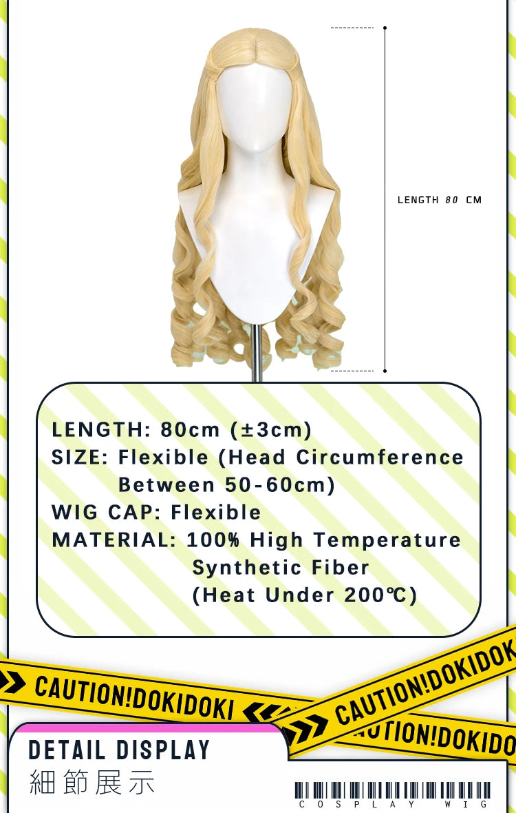 Women Princess Wig Anime DokiDoki Women Long 80cm Golden Curls Hair Christmas Princess Cosplay High Heat Resistant Free Cap Wig