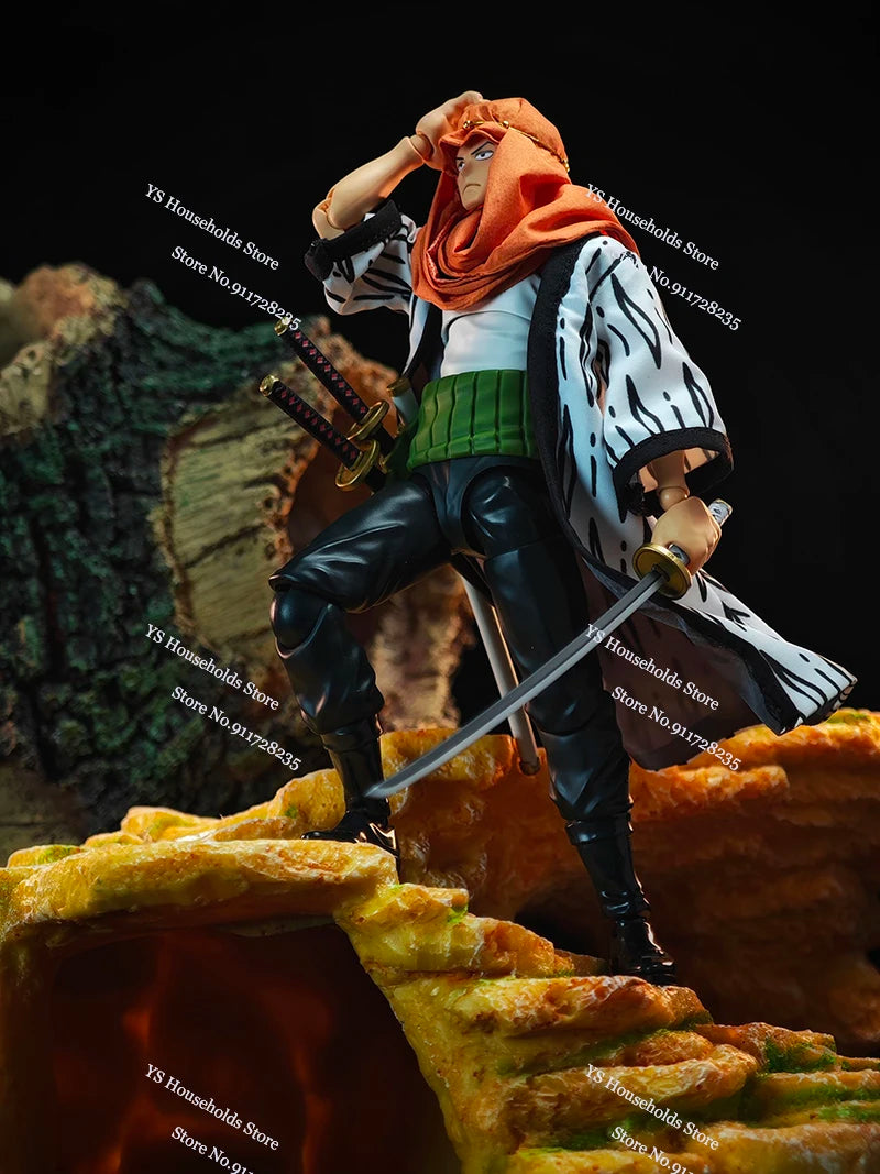 1/12 Anime One Piece Roronoa Zoro Man Soldier Mini Hemline Long Black Green Windbreaker Coat Toys Accessory For 6" Shf Figure