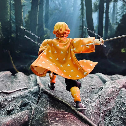 1/12 Figma Agatsuma Zenitsu Mini Orange Windbreaker Shf Kamado Nezuko Black Coat Pink Hemline Coat Toys For 6" Demon Slayer Cos
