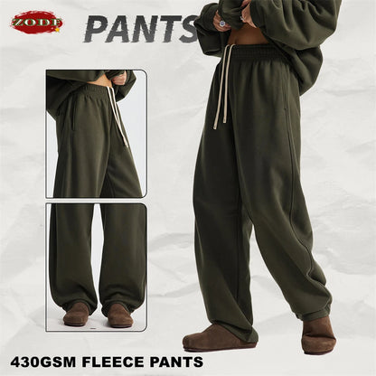 ZODF 2025 Winter 430gsm Unisex Fleece Straight Sweatpants Thick Warm Casual Oversized Trousers HY1170