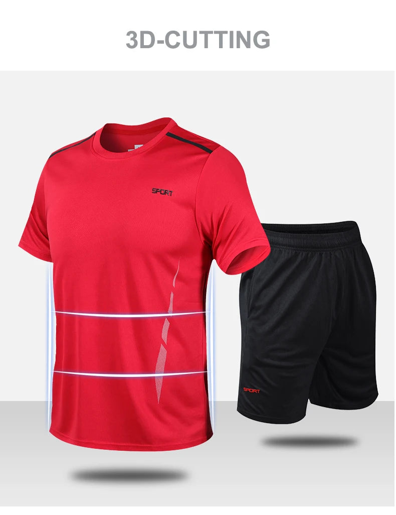 Chrlck Men’s Quick Drying Breathable Running and Outdoor Sports Set – T-Shirt Shorts with Soft Elasticity for Hiking