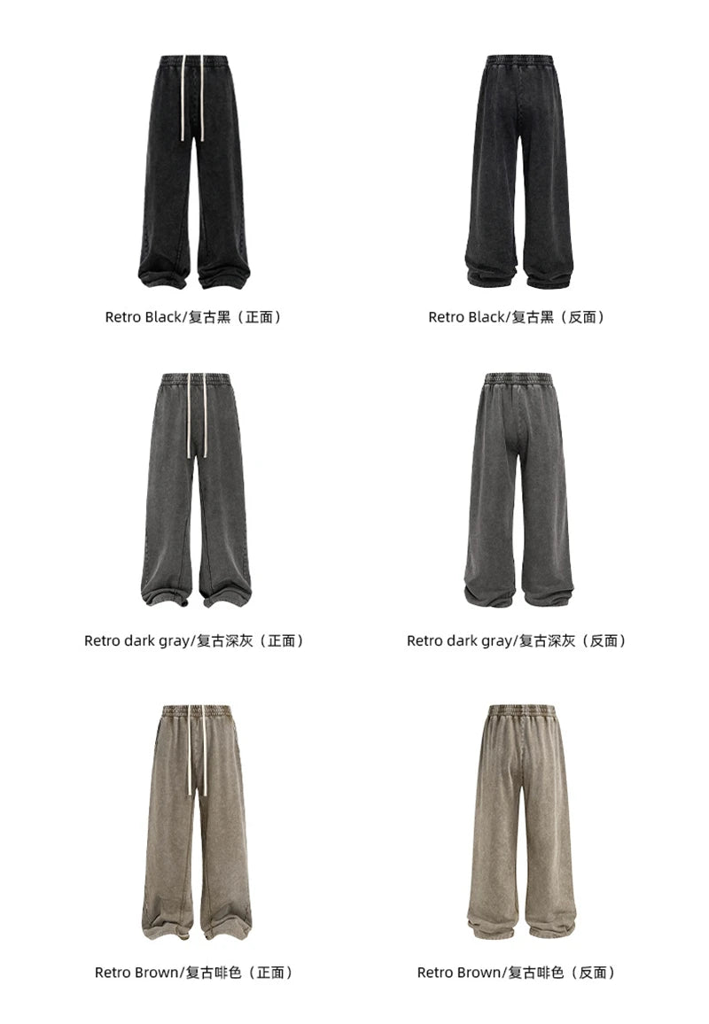 ZODF Retro 2025 Autumn Men 380gsm Washed Cotton Pants Unisex Distressed Loose Terry Sport Trousers Sweatpants HY1079