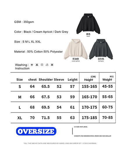 ZODF Trendy Winter 350gsm Solid Fleece Hooded Hoodies For Man Unisex Boxyfit Solid Warm Pullovers Brand Clothing HY0038