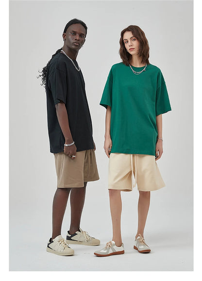 ZODF New Summer Men 275gsm Cotton T Shirts Unisex Women High Street Oversized FG Noshrink Solid T-Shirt Streetwears HY0152