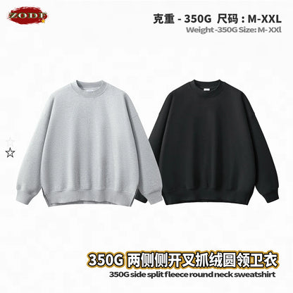 ZODF Fashion Men Winter Side Split Fleece Sweatshirt Winter Unisex Oversized 350gsm O Neck Warm Pullovers Brand Clothing HY0058
