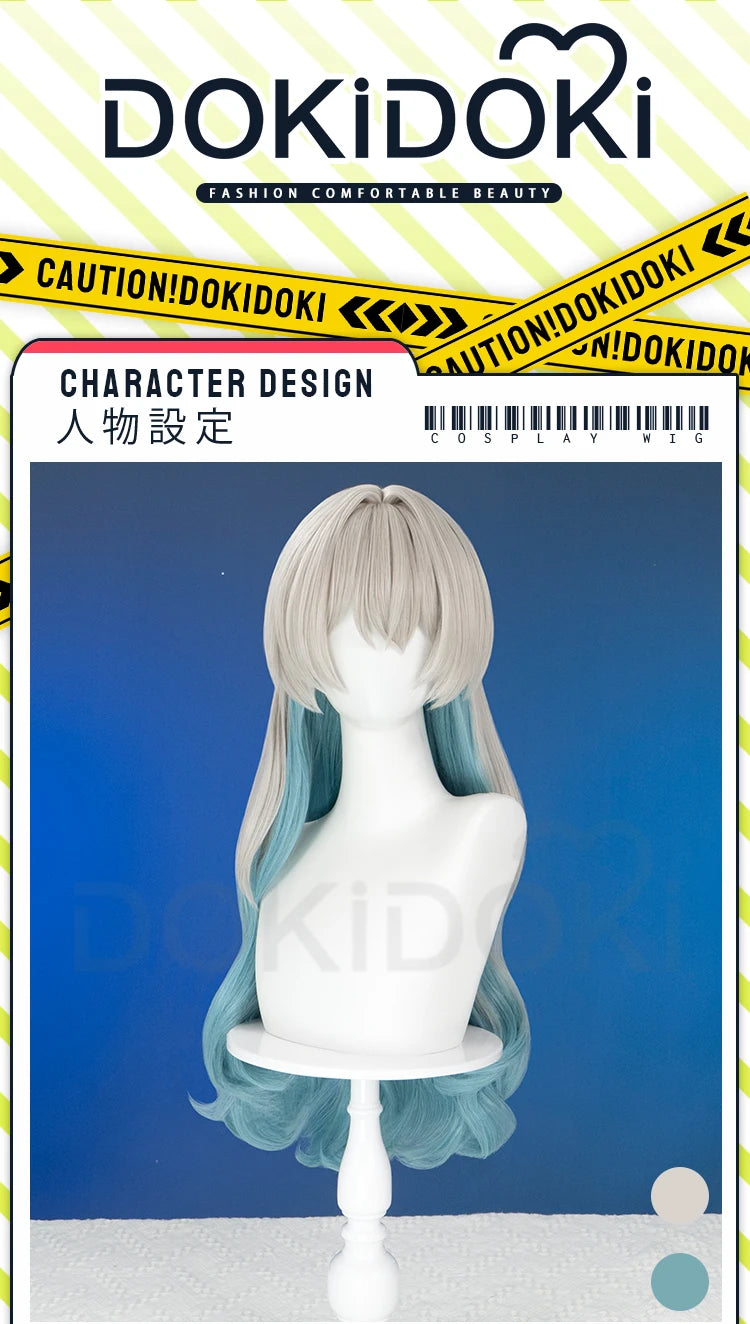 Firefly Wig Cosplay Game Honkai: Star Rail DokiDoki Women Silvery Blue Long Hair Firefly Cosplay Headdress Free Cap