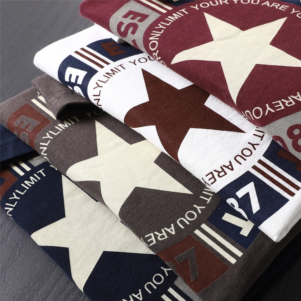 2025 Autumn New American Retro Long-sleeved O-neck Letter Printed T-shirt Men's Fashion 100% Cotton Washed Casual Sport Tops