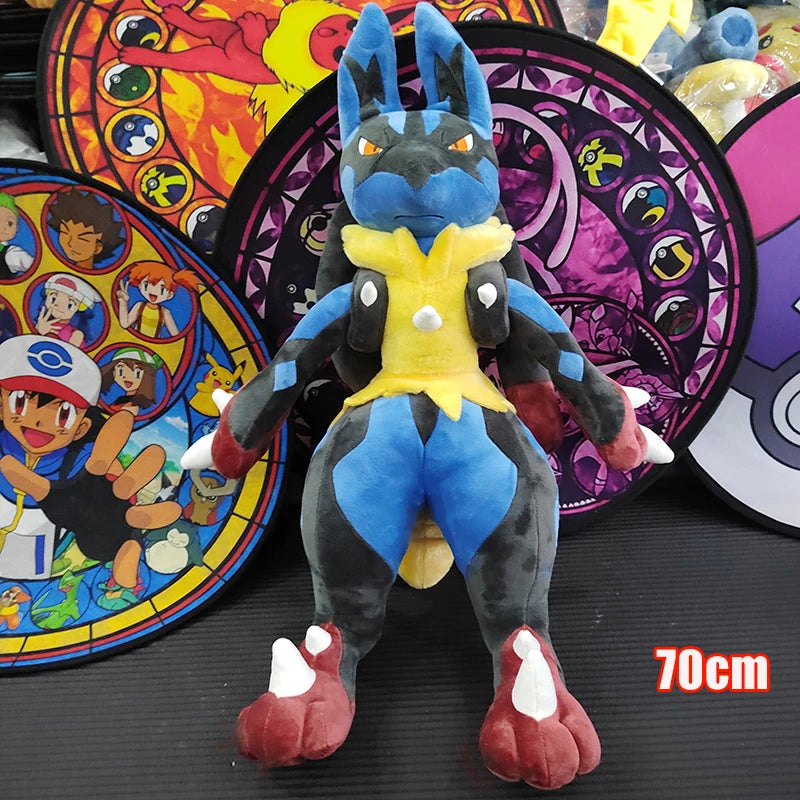 70cm Pokemon Lucario Large Plush Toys Greninja Zeraora Cinderace Glaceon Stuffed Giant Pokémon Eevee Anime Kids Christmas Gift