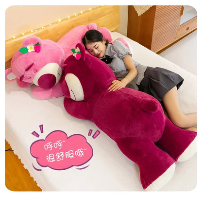 90cm Anime Toy Story Lots-o-Huggin Bear Plush Toy Kawaii Lying Sleeping Lotso Bear Plush Soft Stuffed Doll Pillow Birthday Gift