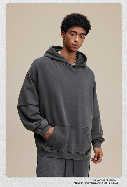 ZODF Vintage 2025 Autumn 370gsm Fake 2-Piece Hoodies For Man Unisex Washed Fire Snowflake Hooded Pullovers Terry Coats HY1108