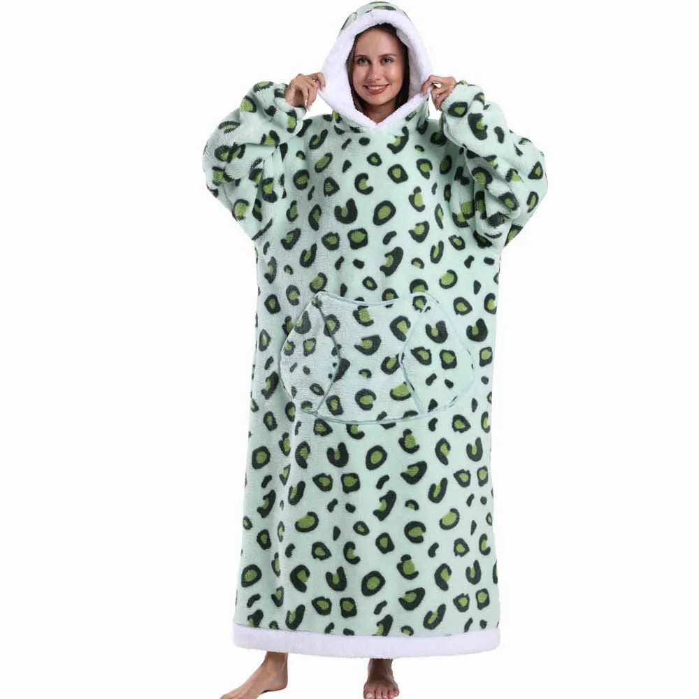 Halloween Oversized Blanket Hoodie for Adults Extra Long Plush Thick Wearable Blanket with Sleeves Women Men Winter Home Clothes