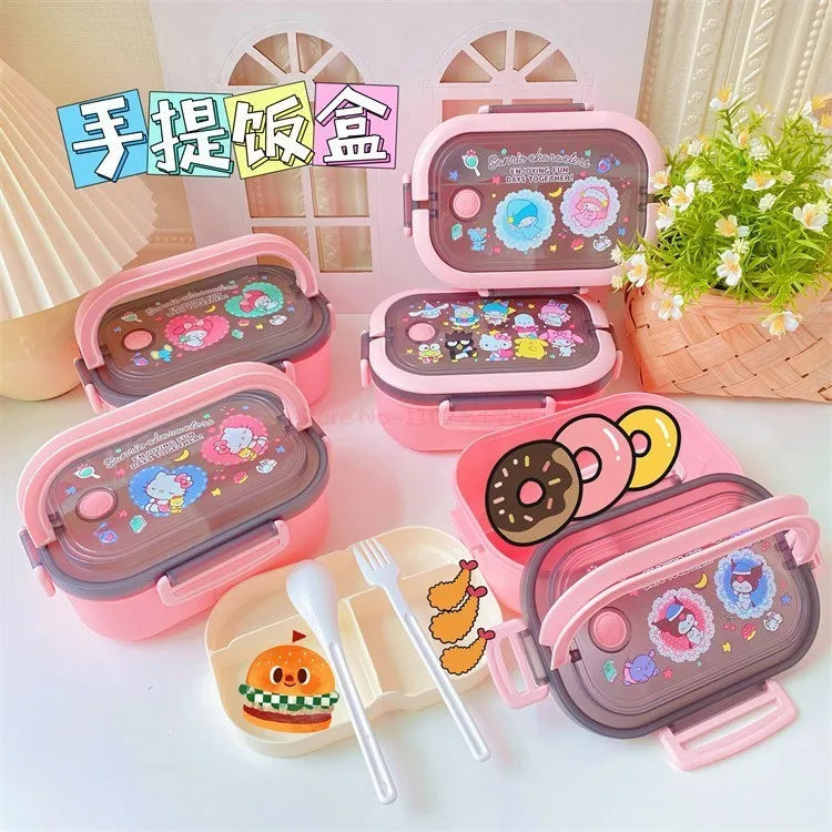 Disney Stitch Cartoon Portable Lunch Box Child Student Hermetic Bento Box Office Portable Double Layer Lunch Box High Capacity
