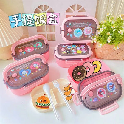 Disney Stitch Cartoon Portable Lunch Box Child Student Hermetic Bento Box Office Portable Double Layer Lunch Box High Capacity