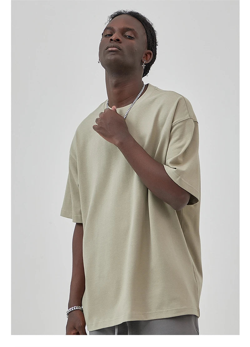ZODF Summer Men 100% Cotton Solid Oversized Heavyweight 305gsm No-Shrink T-Shirt HY0165