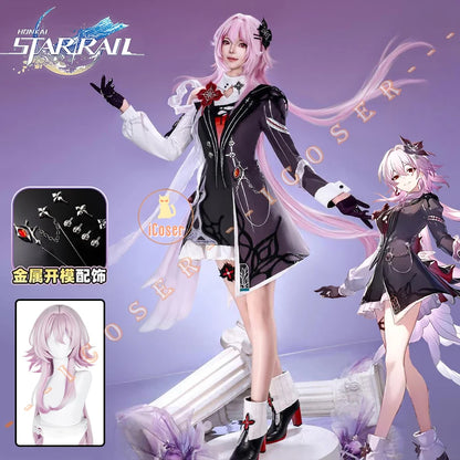 Honkai Star Rail Evernight March 7th Cosplay Costume Dress Headwear Mysterious Foreign Guest Halloween Party for Women iCoser
