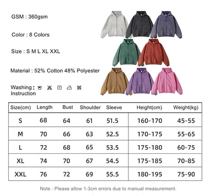 ZODF New Winter Men Batik Washed Zipper Hoodies Women Unisex Loose Thick Warm 360gsm Fleece Hooded Coat Sweatpants Set HY0713