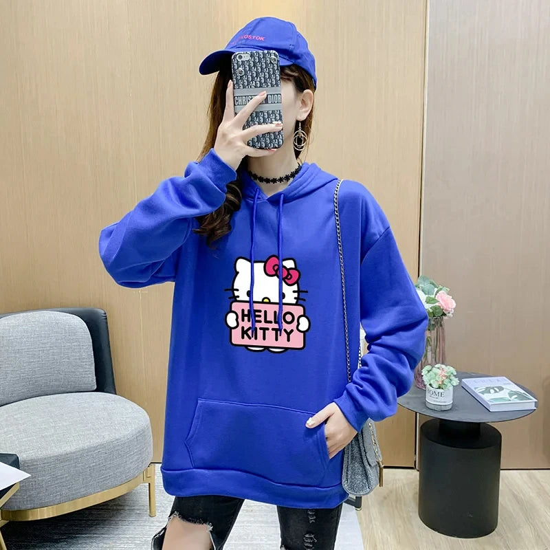 2025 New Casual Women's Sweatshirts Sanrio Hello Kitty Kawaii Tops for Women Cute Hoodies Fashion Harajuku Long Sleeves Plus Siz