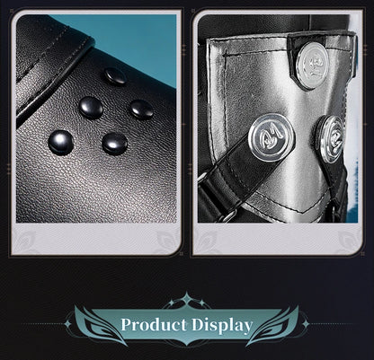 IN STOCK Rover Qiuyuan Cosplay Shoes Game Wuthering Waves DokiDoki-SR Black Leather Shoes Rover Cosplay Men Christmas Long Boots