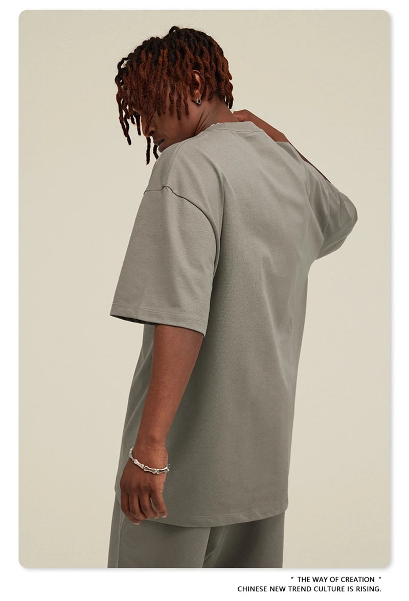 ZODF New 2025 Heavy Weight 305gsm Solid Cotton T Shirts For Men Unisex Summer Oversized Noshrink Basic T-Shirt Brand Tops HY0475