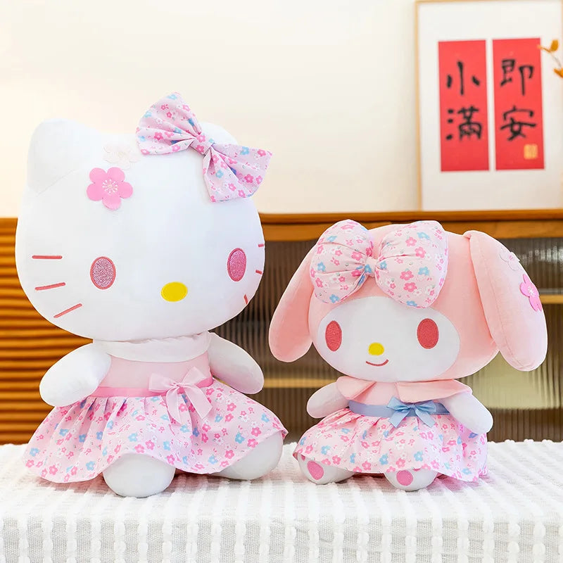New Sanrio Pink Peach Hello Kitty Plush Toy Cat Doll Kuromi My Melody Stuffed Animal for Girls Birthday Xmas Gift Soft Cute Kids