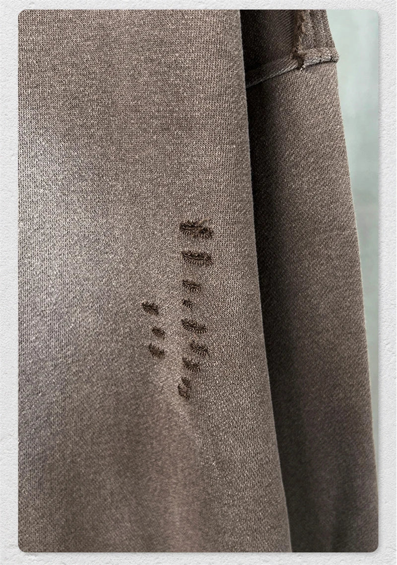 ZODF Retro Winter Men 400gsm Monkey Washed Zipper Hoodie Unisex High Street Loose Edge Ripped Distressed Hooded Pullovers HY1117