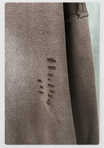 ZODF Retro Winter Men 400gsm Monkey Washed Zipper Hoodie Unisex High Street Loose Edge Ripped Distressed Hooded Pullovers HY1117