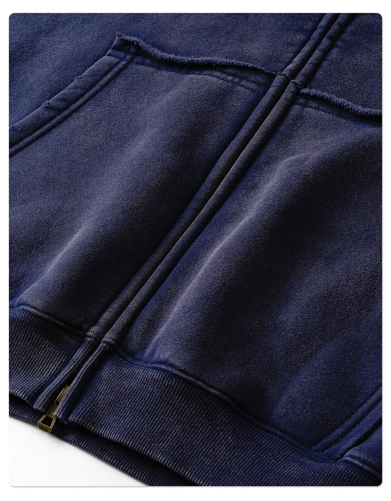 ZODF Vintage Man's Batik Washed Fleece Zipper Hoodie Unisex Winter Warm Distressed Hooded Coat Pullovers Brand Clothing HY1146