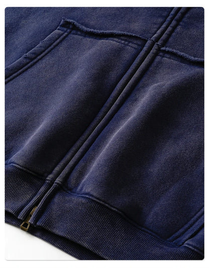 ZODF Vintage Man's Batik Washed Fleece Zipper Hoodie Unisex Winter Warm Distressed Hooded Coat Pullovers Brand Clothing HY1146