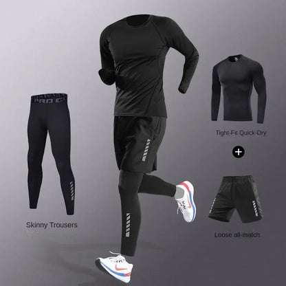 3-7pcs Men’s Ice Fiber Quick-Dry Running Fitness Tracksuit Full Set for Marathon Training Cycling Jogging Gym