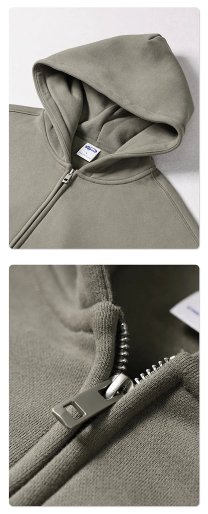 ZODF New Men Double Headed Zipper Fleece Hoodies Unisex Loose Basic Solid Warm Hooded Sweatshirts Coats For Winter HY0633
