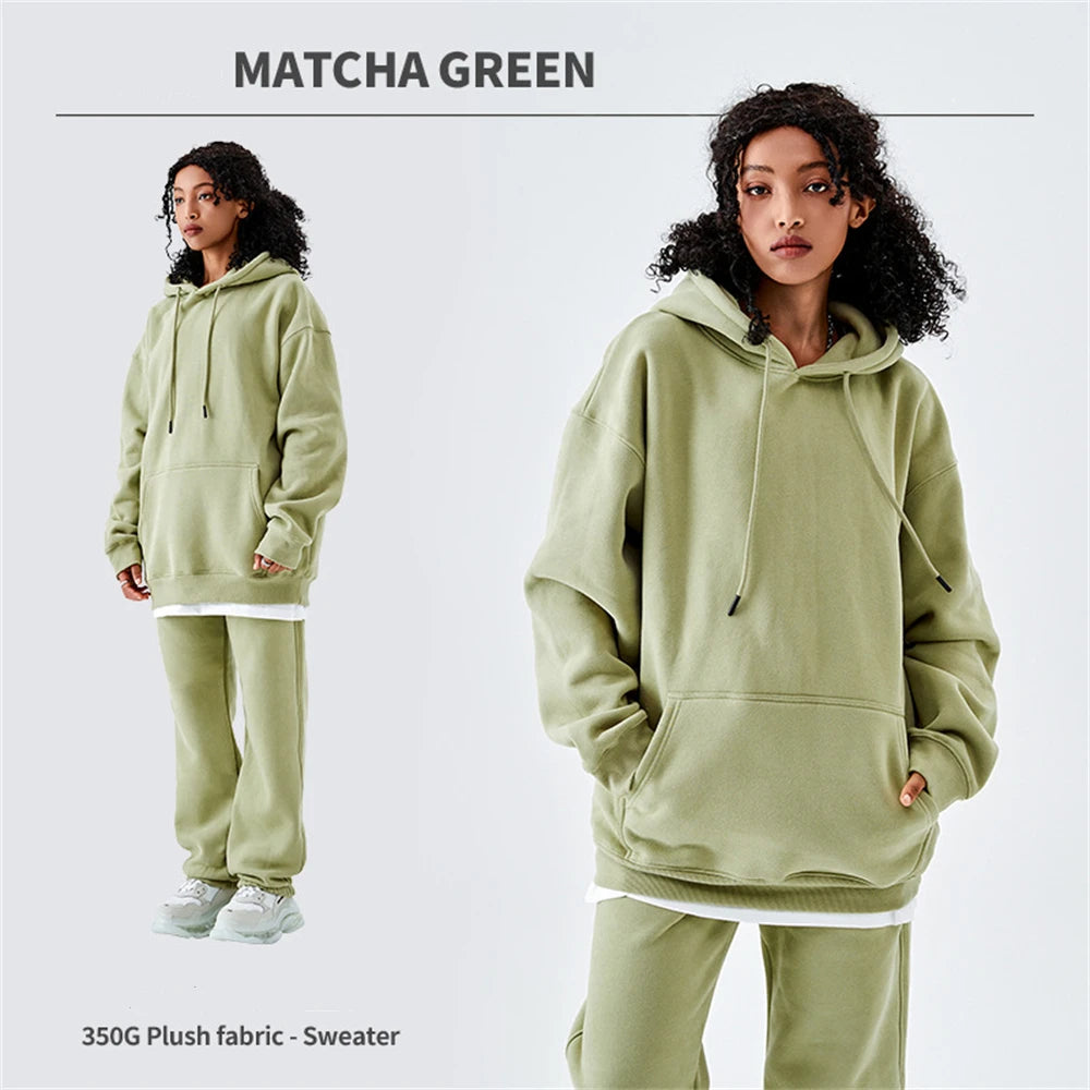 ZODF Casual Winter Men 350gsm Fleece Hoodie Unisex Loose Warm Solid Hooded Sweatshirt Pullover 18 Colors HY0728