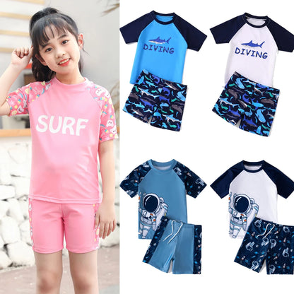 2025 New Boy Girl Swimwear Swim Suits Sun Protective Short Sleeve Children Swimsuits Children's Bathing Suit Kids Swimming Suits
