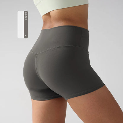 Solid Color Women’s High-Waisted Fitness Yoga Shorts – Quick Dry Breathable for Running & Cycling - Graphite Ash / L