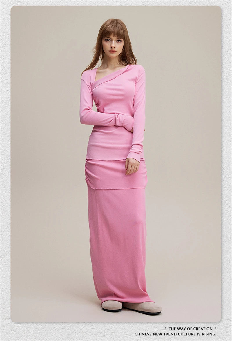 ZODF Retro Sexy Women Autumn Washed 275gsm T Shirt Ladies Girls Distressed Side Pleated Full Sleeve T-Shirts Tees HY1107