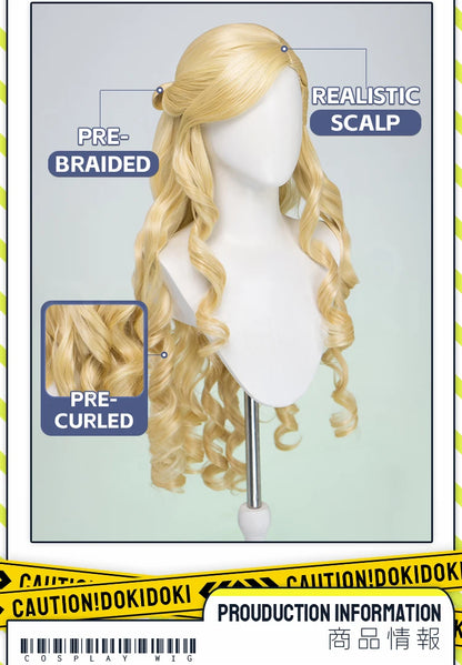 Women Princess Wig Anime DokiDoki Women Long 80cm Golden Curls Hair Christmas Princess Cosplay High Heat Resistant Free Cap Wig