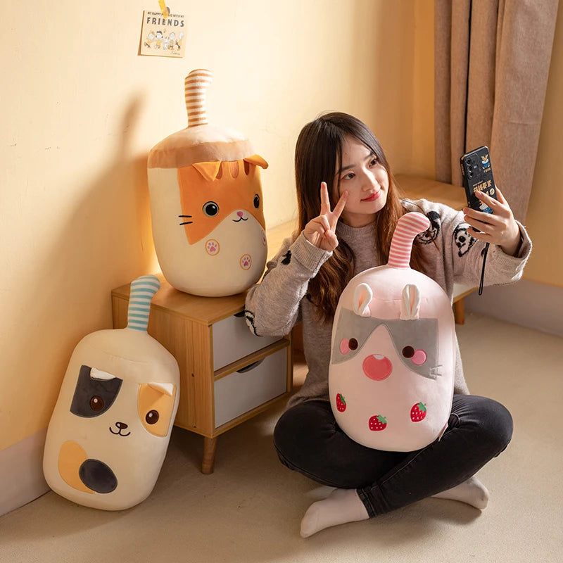 24/50cm Kawaii Family Milk Bubble Tea Cup Plush Toy Cute Animal Peluche Fruits Flavor Drink Shaped Hug Pillow Kids Home Decor