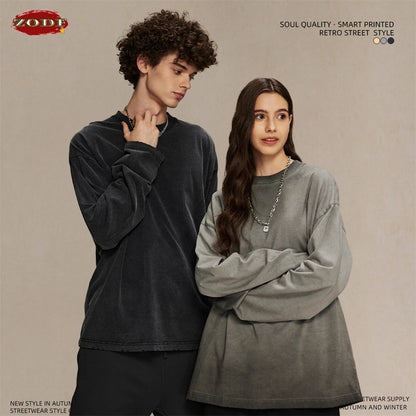 ZODF New 2024 Autumn Washed 100% Cotton T-Shirt For Men Unisex Loose Distressed 275gsm O Neck T Shirts Brand Tops HY0924