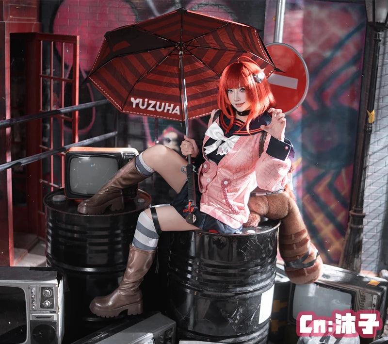 Zenless Zone Zero Ukinami Yuzuha Cosplay Costume Wig Skirt Uniform Earrings Headwear Spook Shack Halloween Party for Women Girls