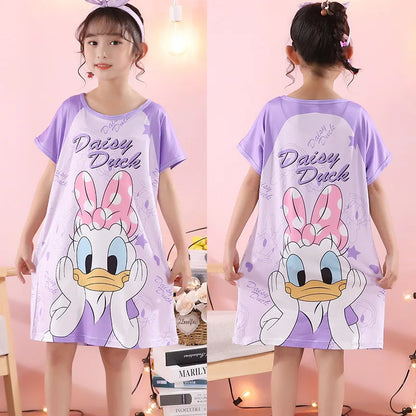 Cute Nightgowns for Girls Teenagers Clothing Pink Cartoon Print Little Girl Pijama Summer Nightdress Child Kids Pajamas