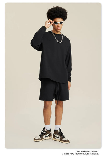 ZODF NEW Autumn Men's Solid Full Sleeve T Shirts Unisex Loose Oversized Casual 305GSM Cotton Basic T-Shirt Brand TEE HY0209