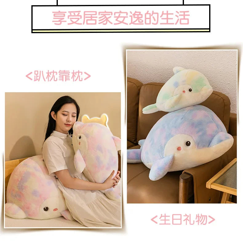 50-80cm Kawaii Fantastic Rainbow Colorful Plush Dolphin Stuffed Animals Doll Decoration Birthday Gifts Soft Pillow Children Gift