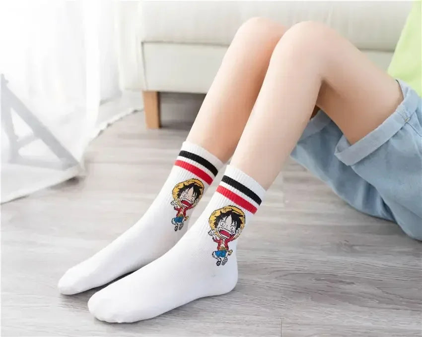 5Pair Anime One Piece Socks Cartoon Luffy Chopper Student Cotton White Long Short Boat Socks Printed Knitted Socks Children Gift