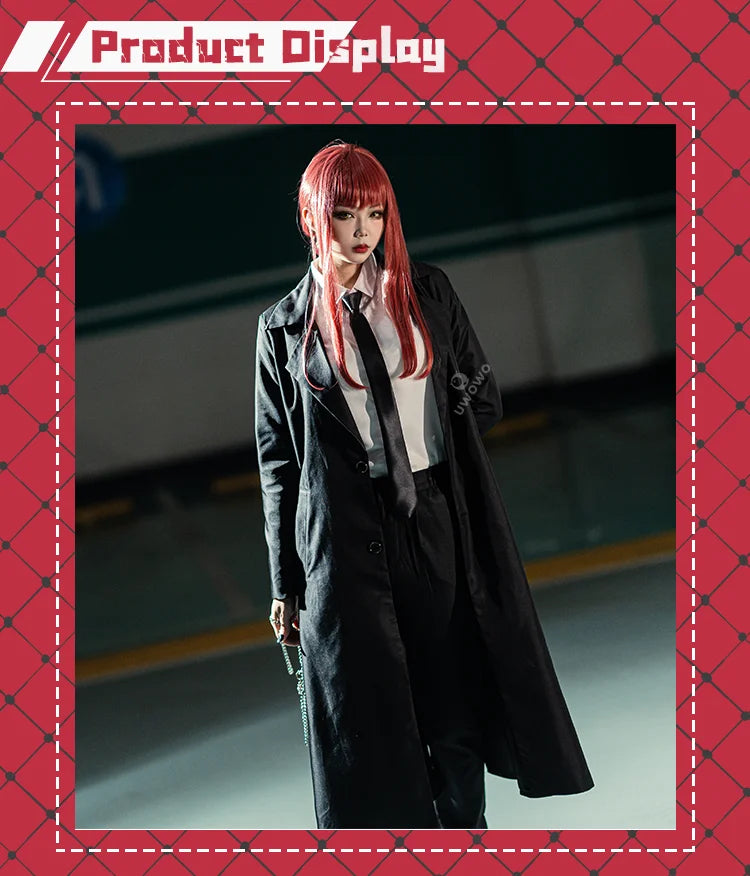 UWOWO Makimaa Cosplay Anime Makimaa Cosplay Costume Black Trench Shirt Tie Pants Men Women Suit Uniform