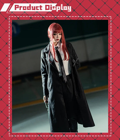 UWOWO Makimaa Cosplay Anime Makimaa Cosplay Costume Black Trench Shirt Tie Pants Men Women Suit Uniform