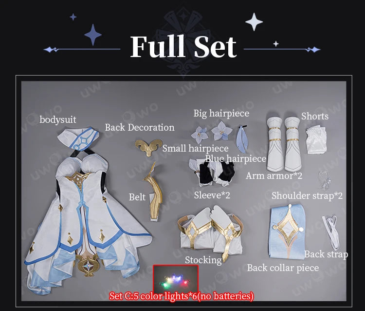 LAST BATCH UWOWO Traveler Lumine Cosplay Costume Game Genshin Impact Female Lumine Dress Full Set Oufits with Shinning Lights